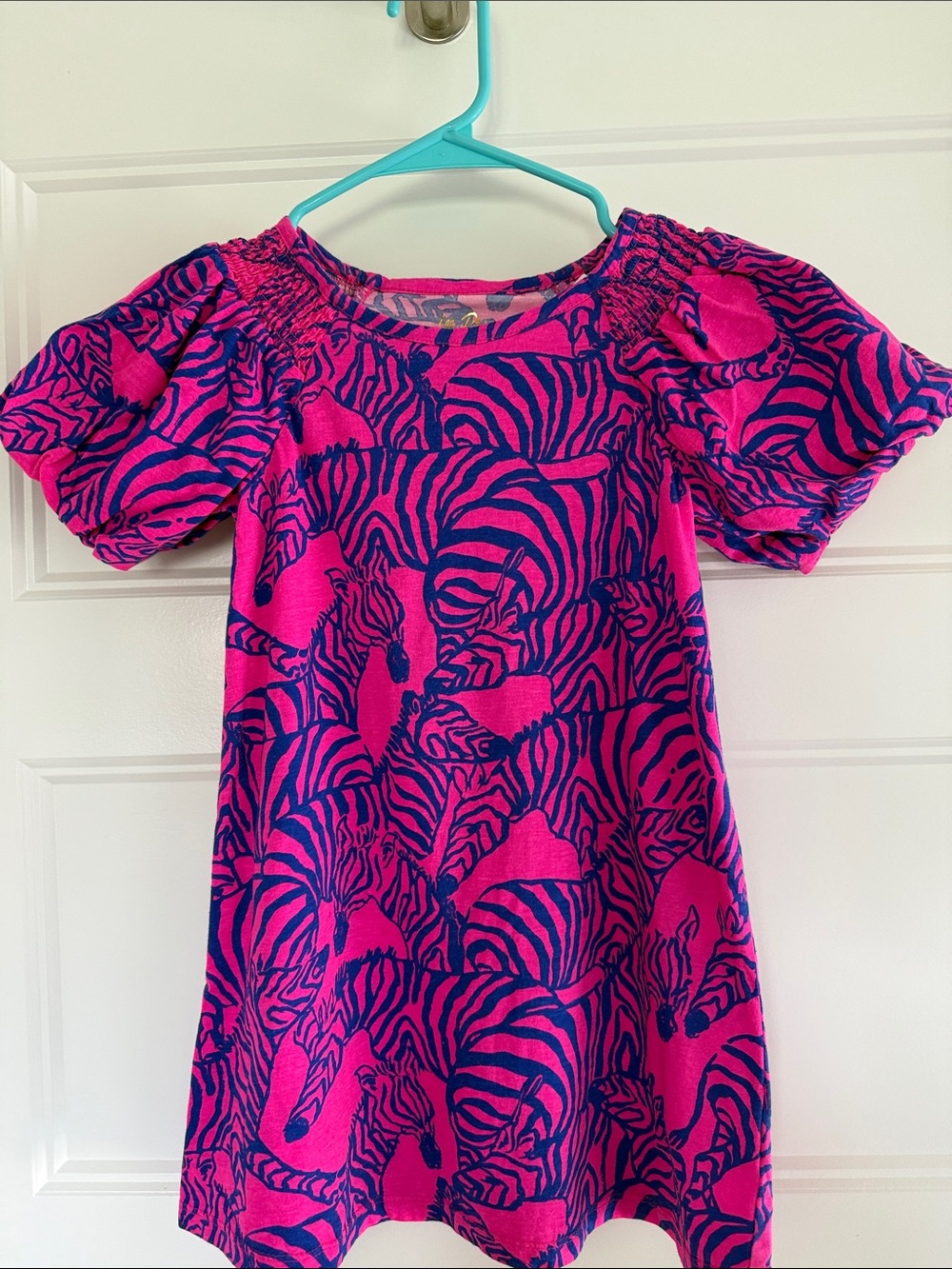 Lily Pulitzer Girls Bright Pink & Navy Zebra Print Dress
